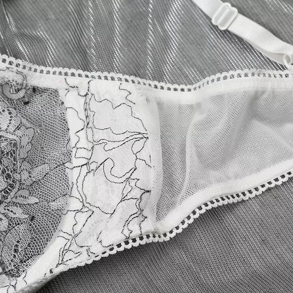 White Lace Floral Embroidered Lingerie Bra Set - Picture 10 of 16